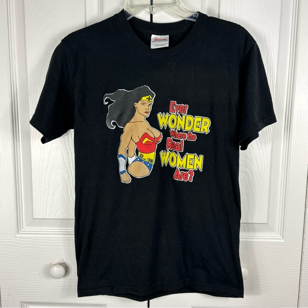 Wonder Woman Ever Wonder Where the Real Women Are Black Graphic T Shirt Unisex S